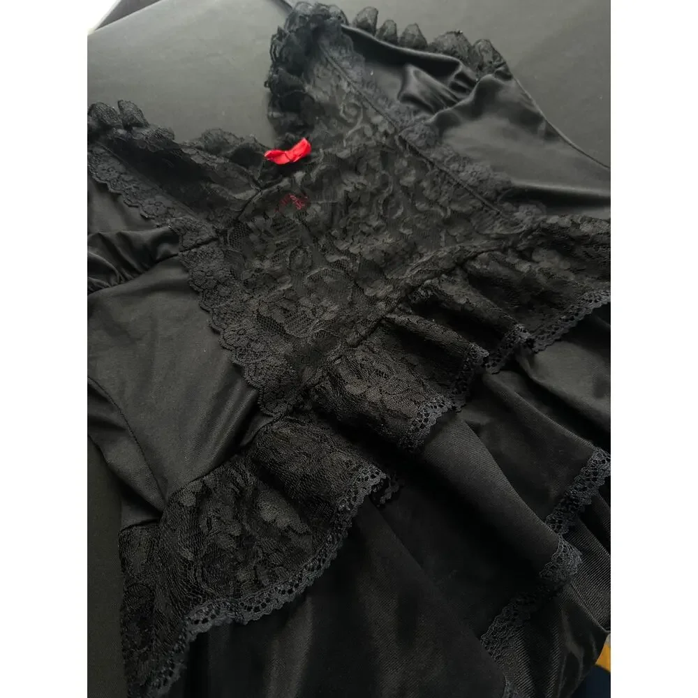 Vintage Traffic Jam Fairy Goth Sheer Negligee Lingerie Black Chemise Size Medium - Picture 12 of 12